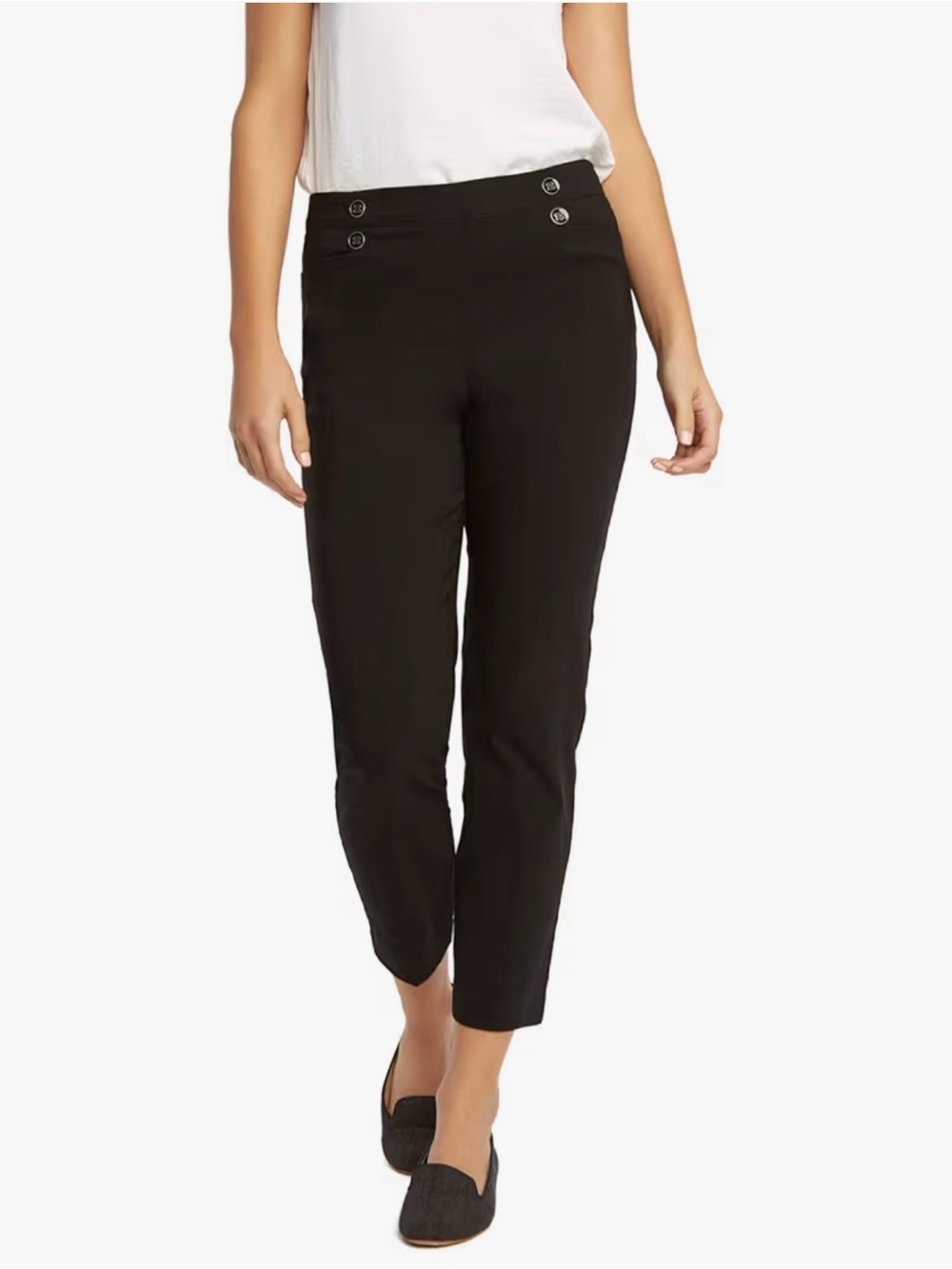 89th & Madison Black Cropped Ponte Pants with Double Button Detail